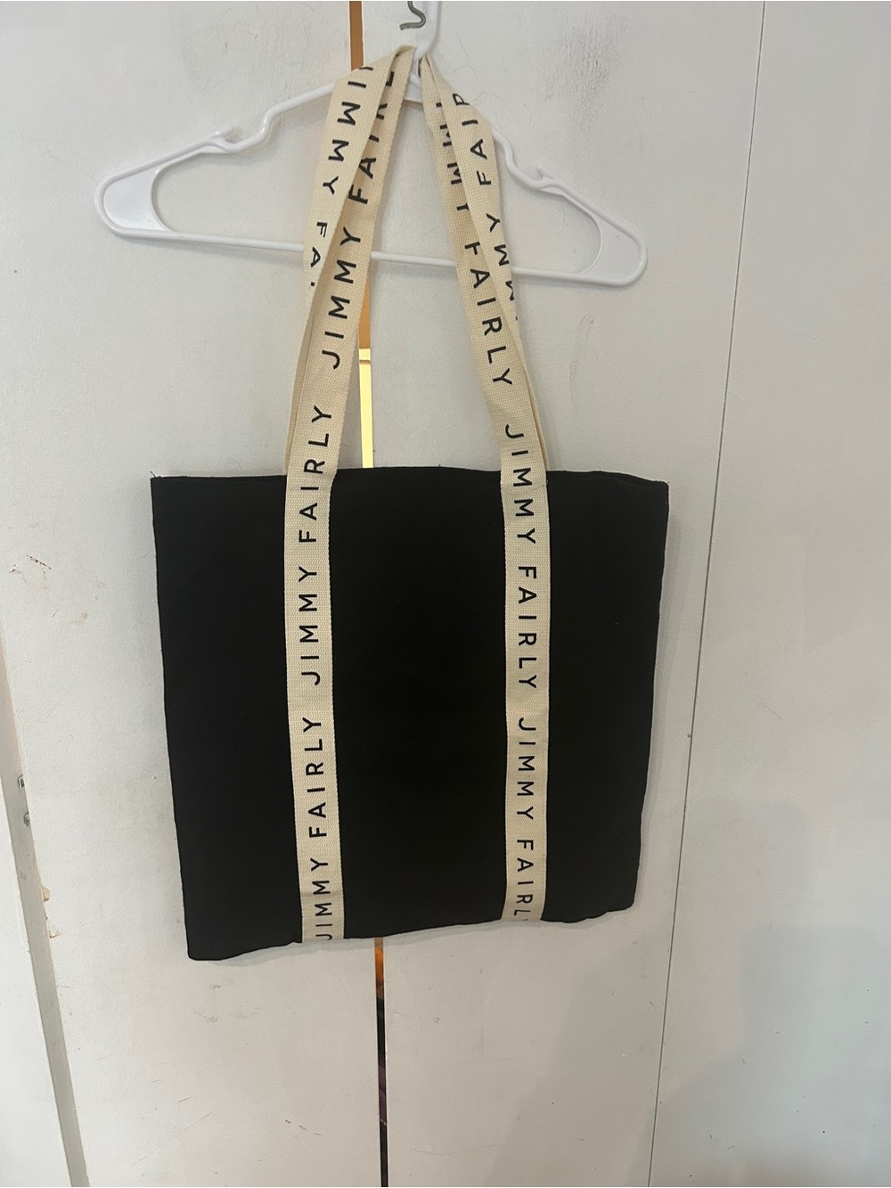 Jimmy Fairly Black Canvas Tote with Cream Logo Straps